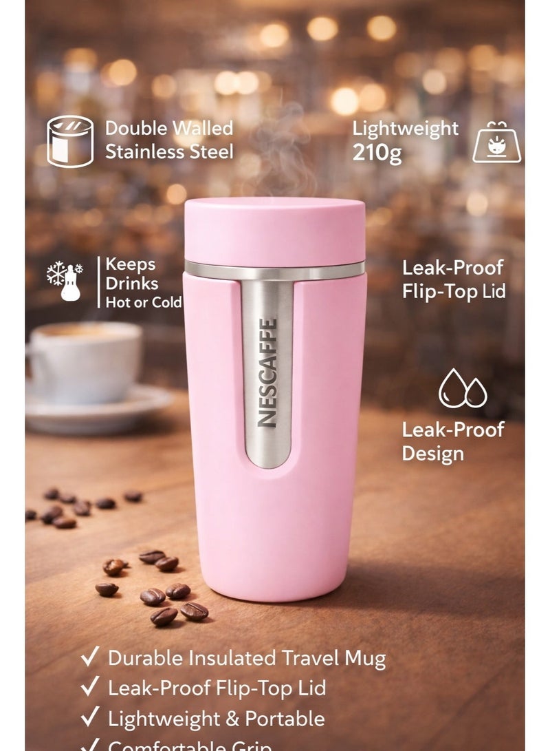 Nescafe Premium Insulated Stainless Steel Coffee Mug | Leak-Resistant Travel Coffee Cup | Hot & Cold Vacuum Mug | Stylish Pink Design - Image 3
