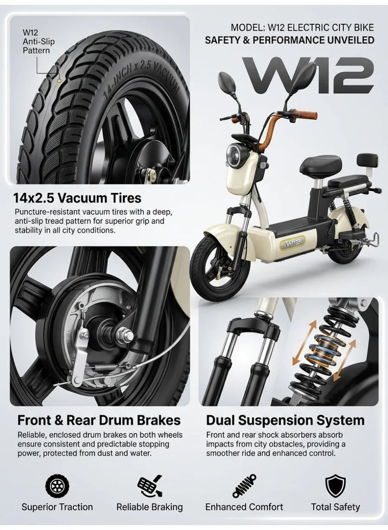 W12 14 Inch Electric Bicycle, Max Speed 25km/h, 350W, 20Ah Battery - Image 2