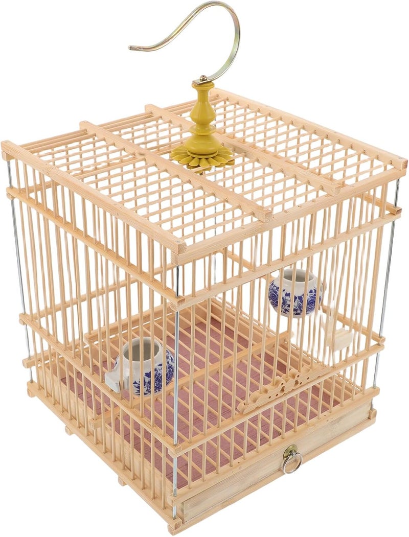 SHOWERORO Vintage Bird Cage with Removable Tray, Small Rectangular Parakeet Travel Cage 21x21x22cm, Natural for Finches, Goldfinches, and Pet Birds - Image 1