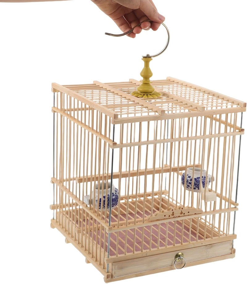 SHOWERORO Vintage Bird Cage with Removable Tray, Small Rectangular Parakeet Travel Cage 21x21x22cm, Natural for Finches, Goldfinches, and Pet Birds - Image 4