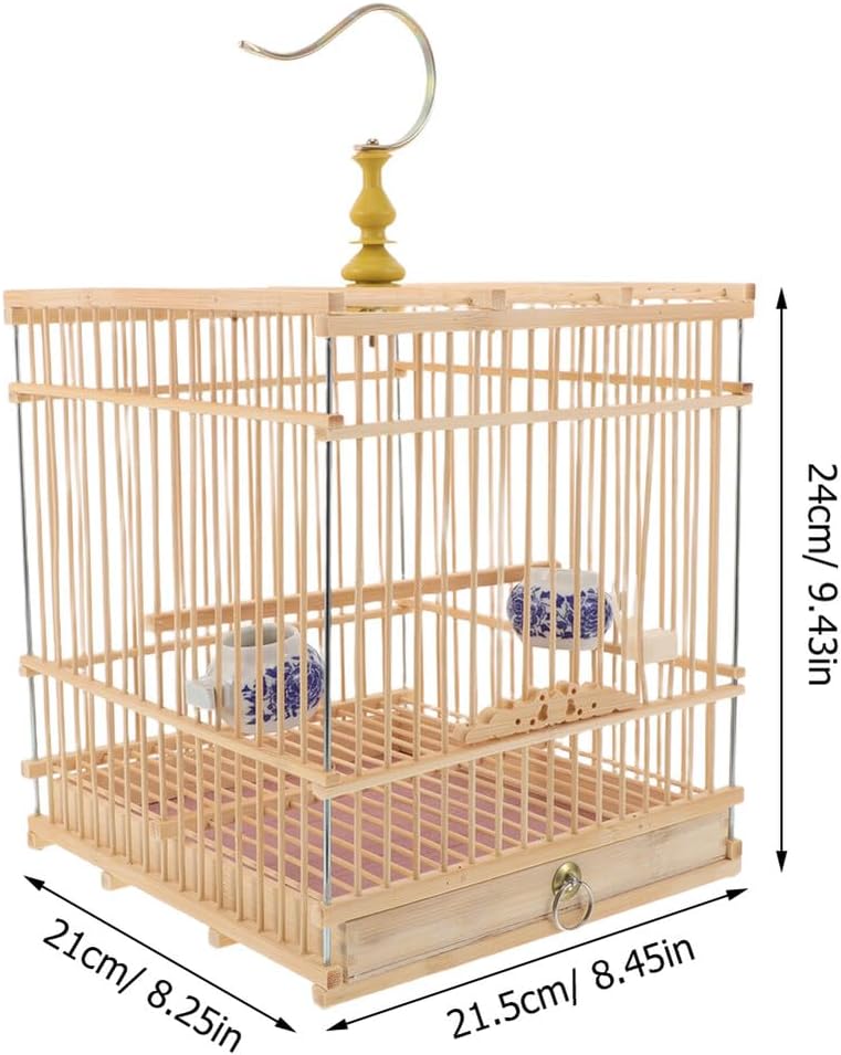 SHOWERORO Vintage Bird Cage with Removable Tray, Small Rectangular Parakeet Travel Cage 21x21x22cm, Natural for Finches, Goldfinches, and Pet Birds - Image 2