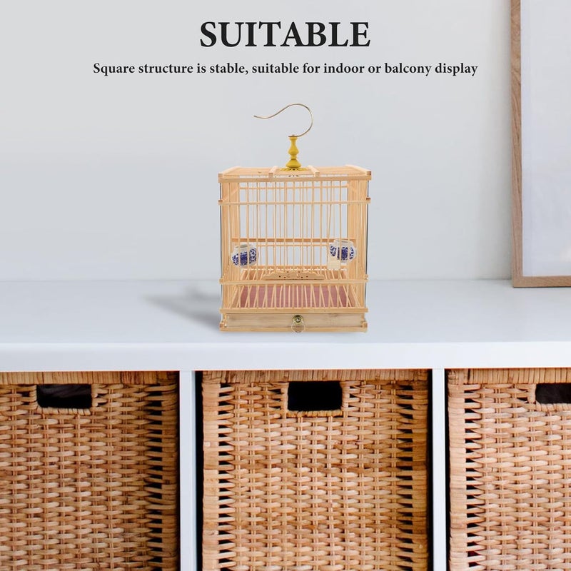 SHOWERORO Vintage Bird Cage with Removable Tray, Small Rectangular Parakeet Travel Cage 21x21x22cm, Natural for Finches, Goldfinches, and Pet Birds - Image 5