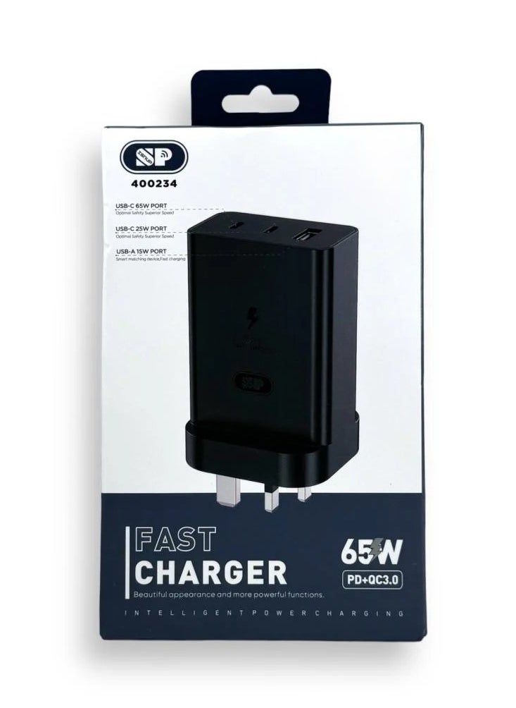 SP - Super Fast Charger And Cable Set PD 65W 3-Port Type-C Plug QC 3.0 USB-C compatible With iPhone 14,iPad Pro, Galaxy S24 - Image 1