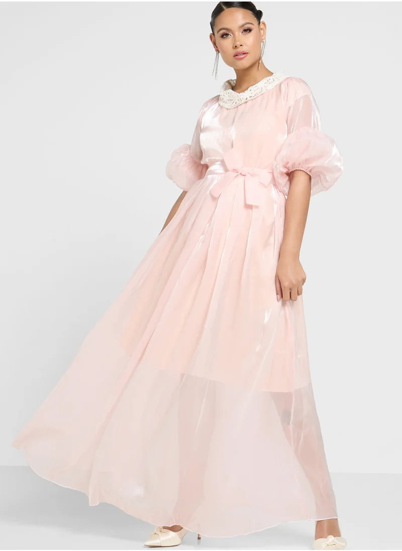hayas closet Balloon Sleeve Belted Dress