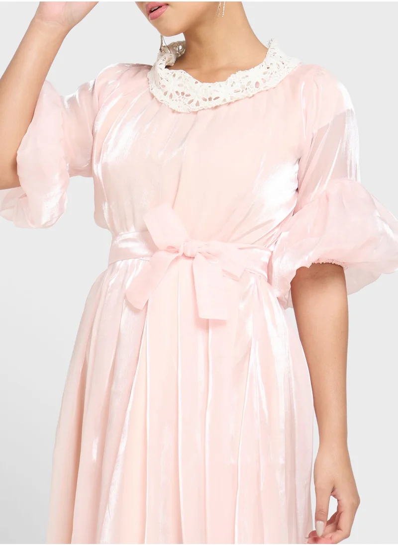 hayas closet Balloon Sleeve Belted Dress