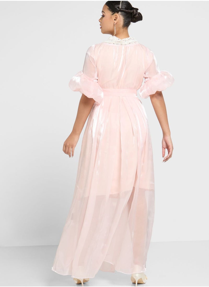 hayas closet - Balloon Sleeve Belted Dress - Image 1