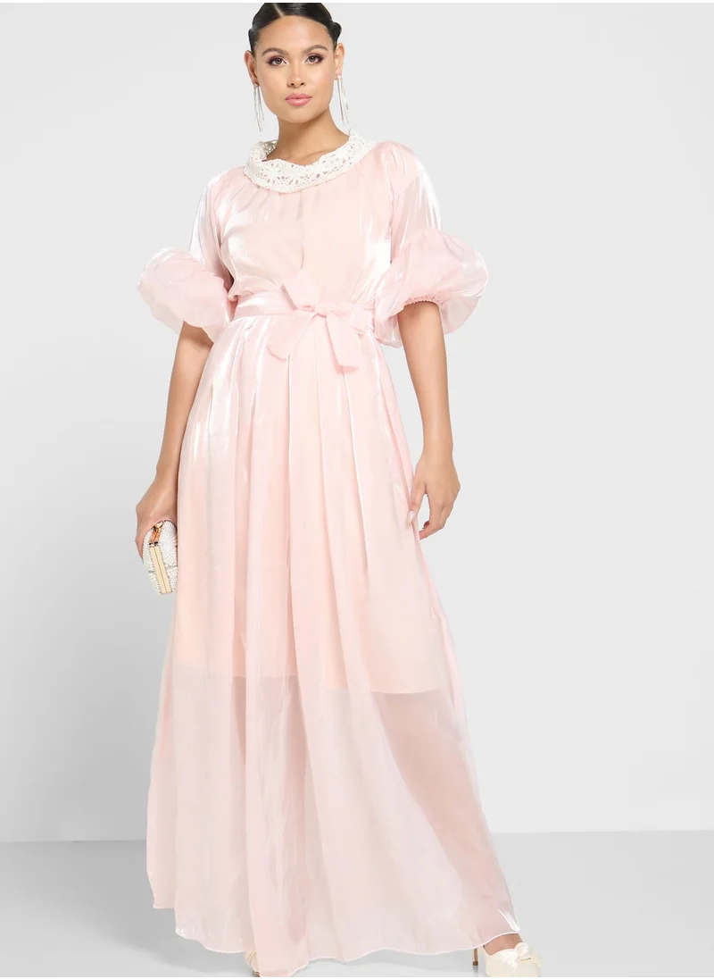 hayas closet Balloon Sleeve Belted Dress