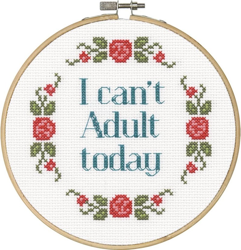 I Can't Adult Today Counted Cross Stitch Kit for Beginners, 6''