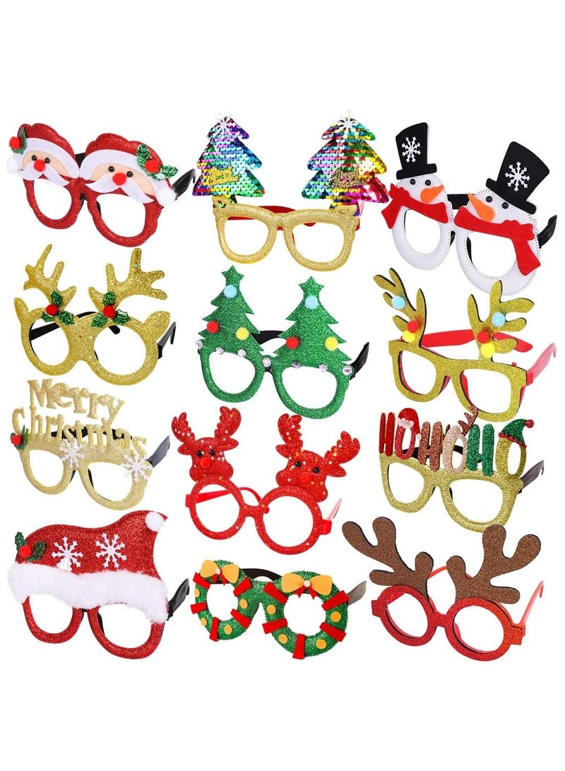 The BZ Company 12Pcs Christmas Glasses Glitter Holiday Party Glasses Frames Christmas Decoration Accessories Costume Eyeglasses for Christmas Parties Holiday Favors (One Size Fits All) - Image 1