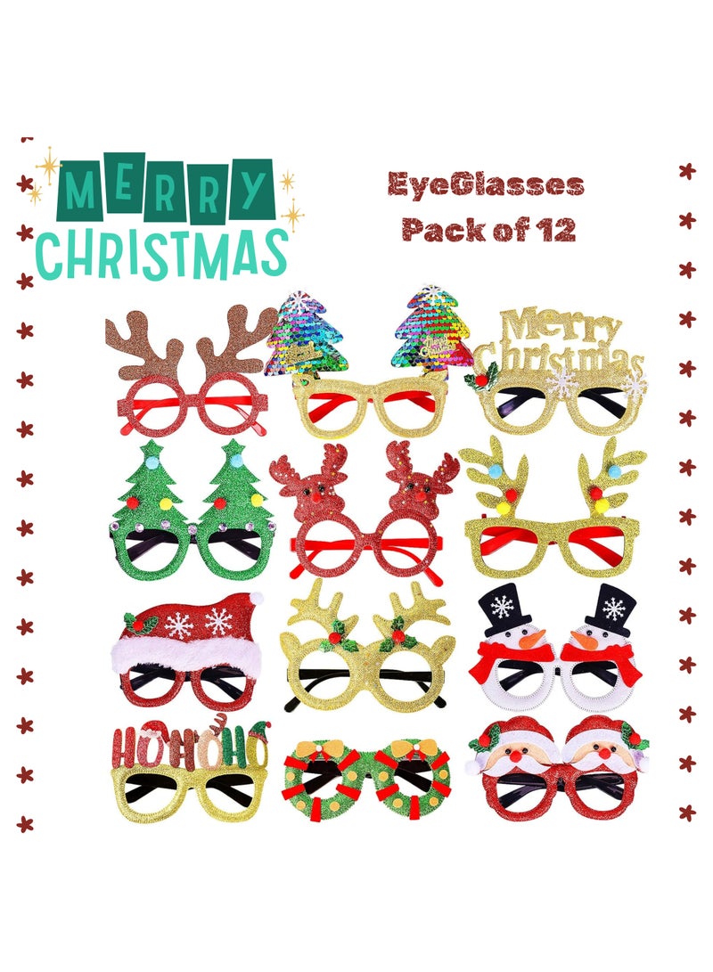 The BZ Company 12Pcs Christmas Glasses Glitter Holiday Party Glasses Frames Christmas Decoration Accessories Costume Eyeglasses for Christmas Parties Holiday Favors (One Size Fits All) - Image 2