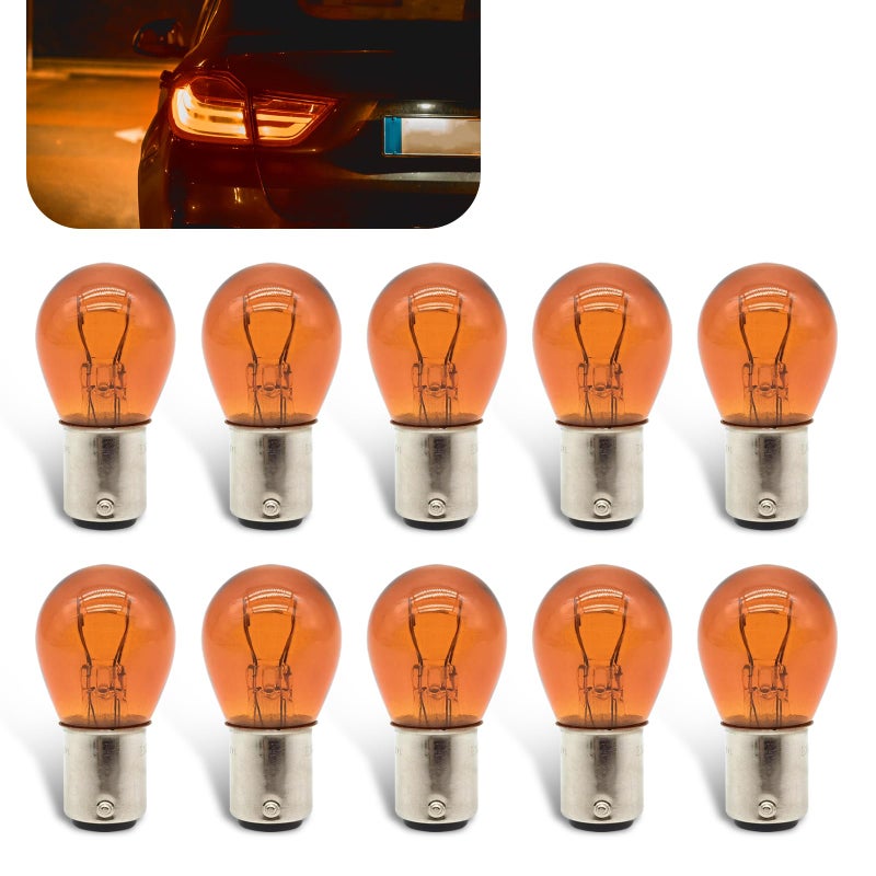 Flygun 10 PCS Car 1157 P215W S25 BAY15D Bulb Double Tail High and Low Brake Lamp Turn Signal Light Bulb LongerLife Replacement Universal Halogen Brake Tail Lamp Parking Light Amber - Image 3