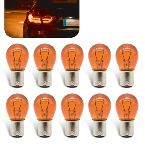 Flygun 10 PCS Car 1157 P215W S25 BAY15D Bulb Double Tail High and Low Brake Lamp Turn Signal Light Bulb LongerLife Replacement Universal Halogen Brake Tail Lamp Parking Light Amber - Image 1