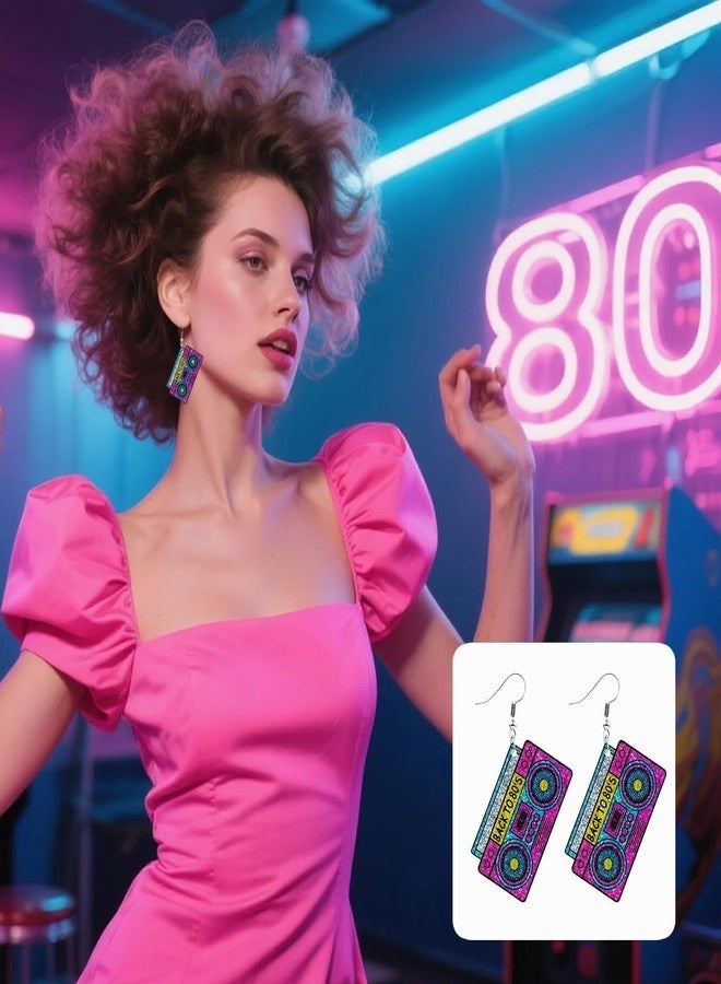 Nanafast 80s Earrings for Women Retro 90s Neon Acrylic Earrings Vintage Cassette Tape Style Jewelry 70s 80s 90s Outfits & Party Accessories for Women-Tape1 - Image 2