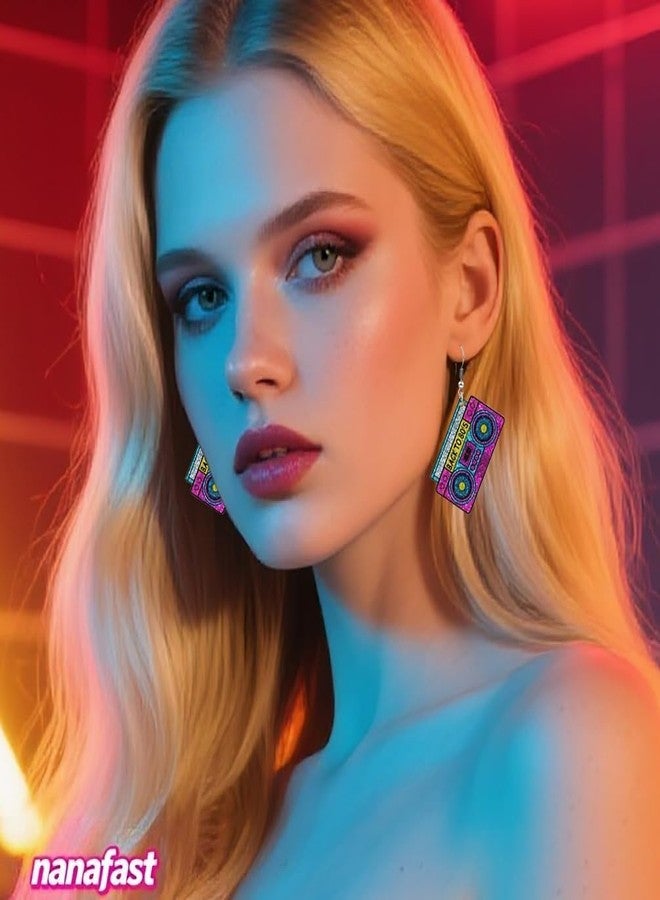 Nanafast 80s Earrings for Women Retro 90s Neon Acrylic Earrings Vintage Cassette Tape Style Jewelry 70s 80s 90s Outfits & Party Accessories for Women-Tape1 - Image 4