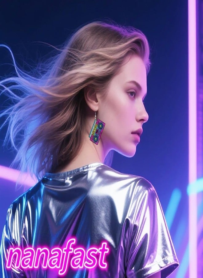 Nanafast 80s Earrings for Women Retro 90s Neon Acrylic Earrings Vintage Cassette Tape Style Jewelry 70s 80s 90s Outfits & Party Accessories for Women-Tape1 - Image 5