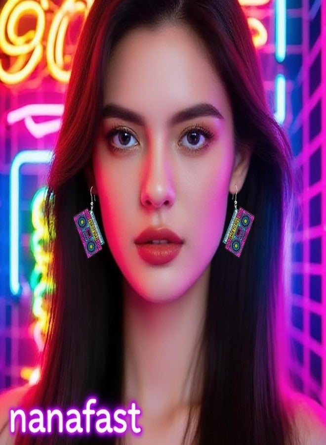 Nanafast 80s Earrings for Women Retro 90s Neon Acrylic Earrings Vintage Cassette Tape Style Jewelry 70s 80s 90s Outfits & Party Accessories for Women-Tape1 - Image 3