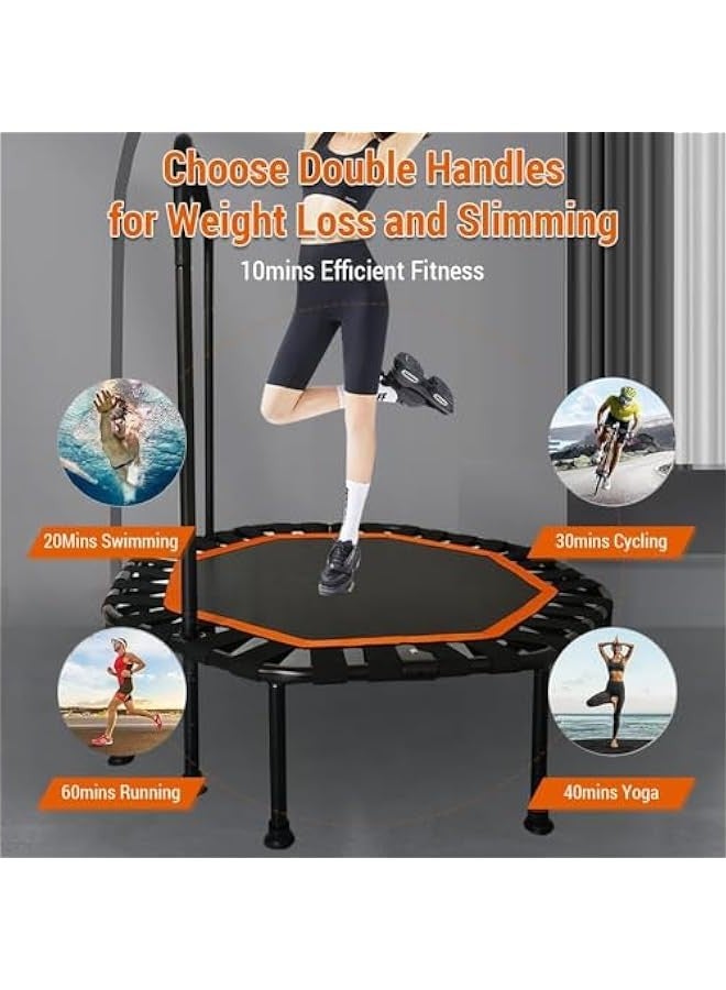 TRASSLE 42'' Fitness Trampoline with Handle Bar, Foldable Silent Trampoline Bungee Rebounder Jumping Cardio Trainer Workout for Adults - Max Limit 330 lbs - Image 2