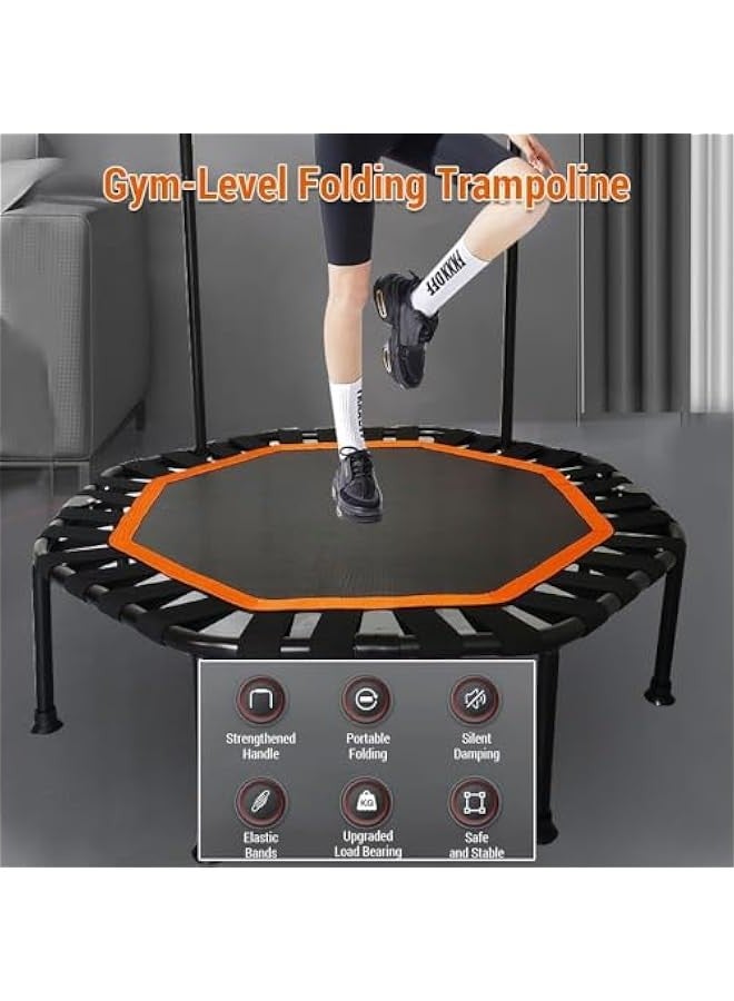 TRASSLE 42'' Fitness Trampoline with Handle Bar, Foldable Silent Trampoline Bungee Rebounder Jumping Cardio Trainer Workout for Adults - Max Limit 330 lbs - Image 3