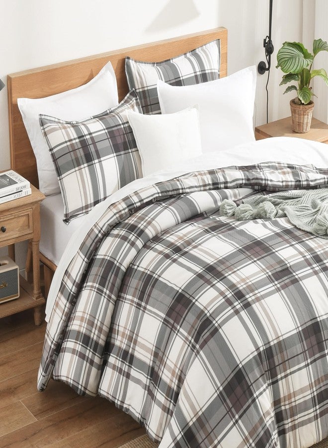 Andency Gray Brown Black Plaid Comforter Set Twin(66x90 Inch), 2 Pieces Grid Gingham Stripes Bedding Comforter Sets for Boys Girls Kids Teens, Preppy Geometric Line Soft Lightweight Reversible Bed Set - Image 1