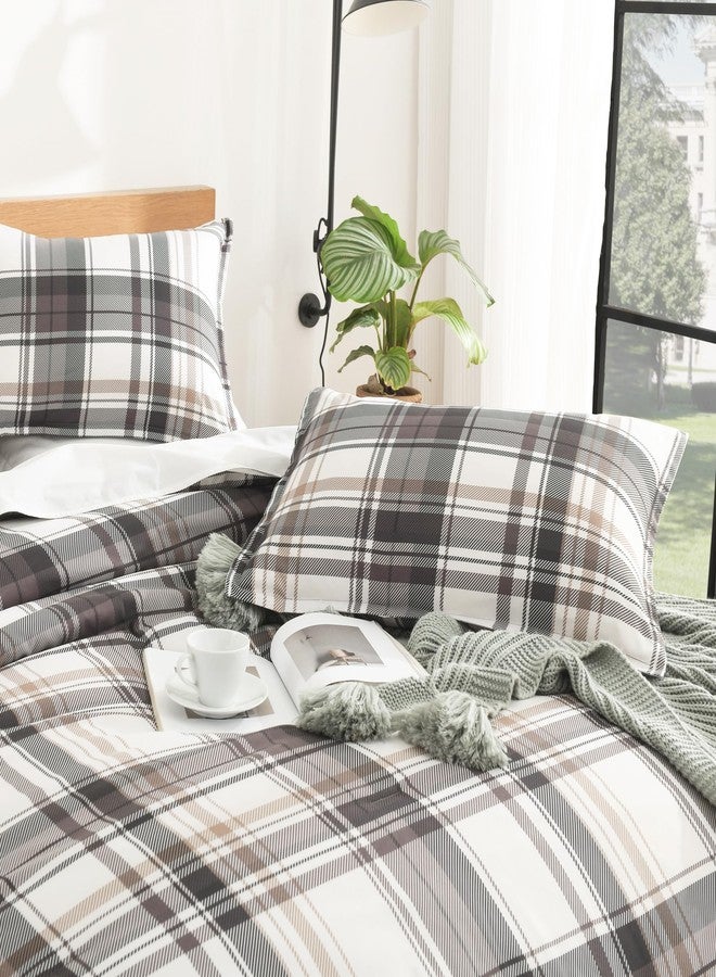 Andency Gray Brown Black Plaid Comforter Set Twin(66x90 Inch), 2 Pieces Grid Gingham Stripes Bedding Comforter Sets for Boys Girls Kids Teens, Preppy Geometric Line Soft Lightweight Reversible Bed Set - Image 4