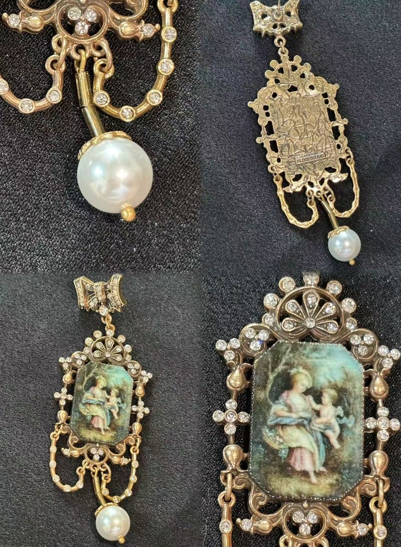 PLANE TREES Vintage Portrait Pearl Drop Earrings – Baroque Style with Crystals - Image 2