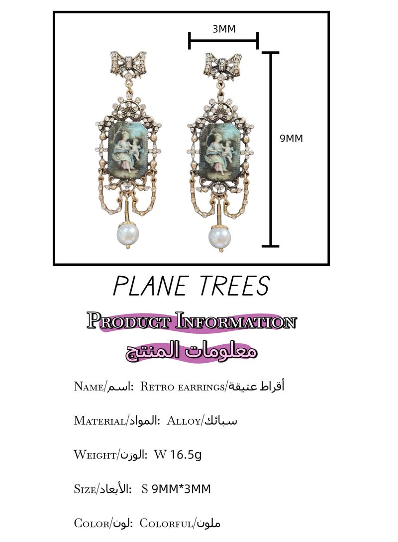 PLANE TREES Vintage Portrait Pearl Drop Earrings – Baroque Style with Crystals - Image 3