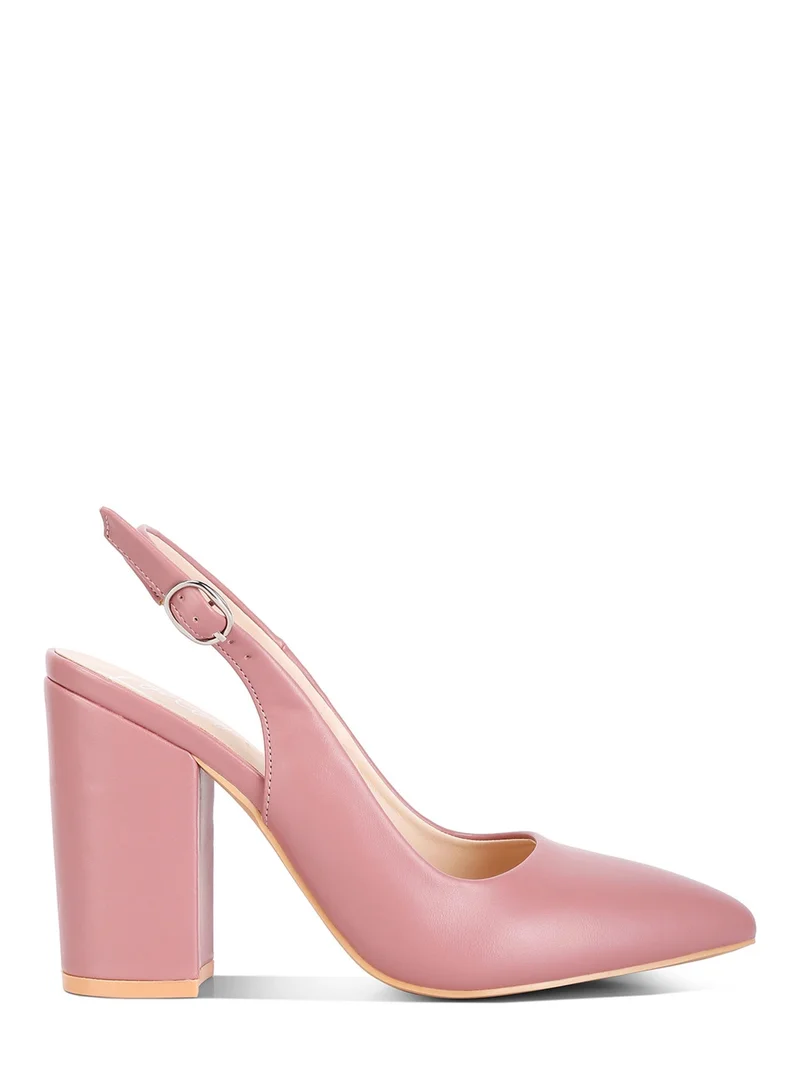 London Rag Women's Block Heel Pointed Toe Sandals in Blush