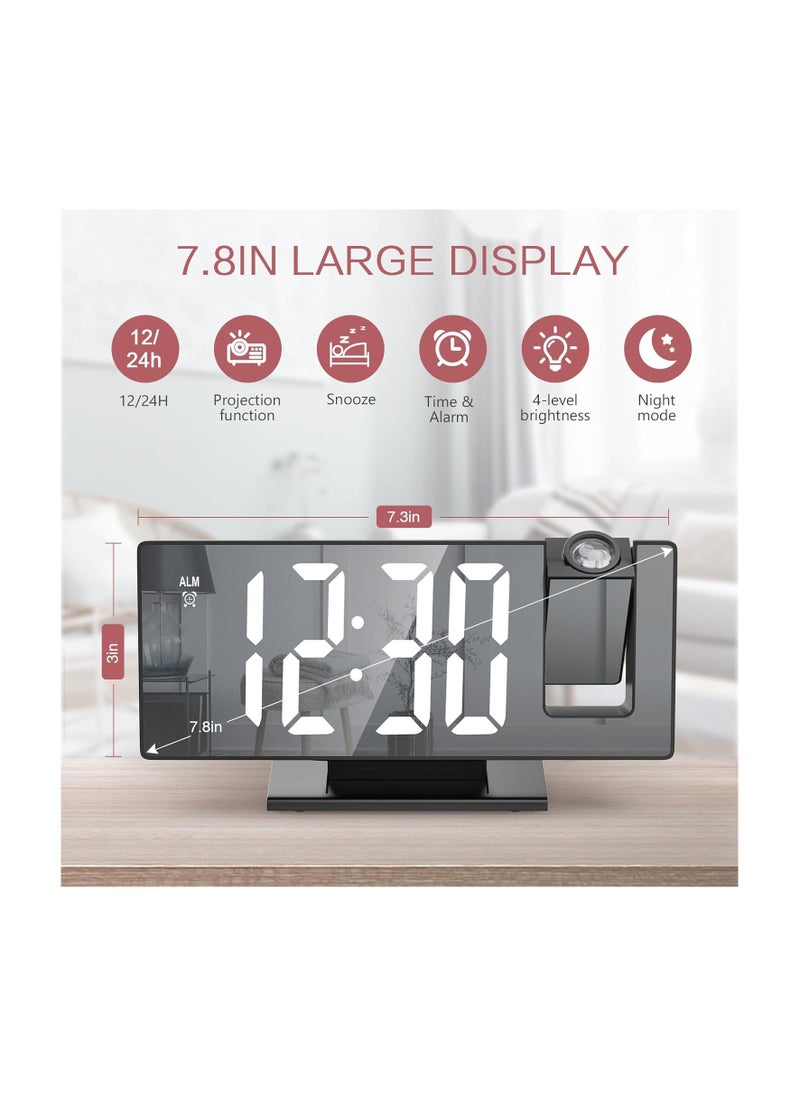Generic - Projection Alarm Clock, Projection Clock for Bedroom Ceiling, 7.8'' LED Alarm Clock with 180° Rotatable Projector, Snooze, Adjustable Brightness, Workday Mode - Image 1