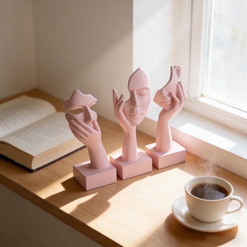 oliruim 3 Pcs Thinker Small Statue Set - Pink Art Abstract Home Accent Figurines for Decor Woman Apartment Bookshelf Floating Shelf Coffee Table Office Desk Bathroom Counter Decor (3 Pcs Pink, 6") - Image 5