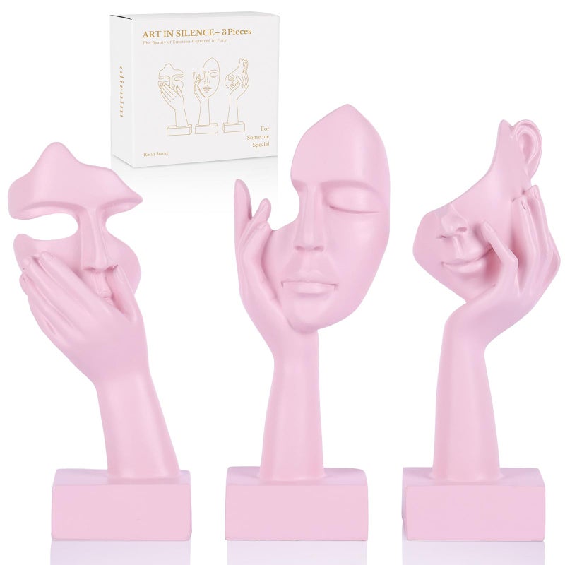 oliruim 3 Pcs Thinker Small Statue Set - Pink Art Abstract Home Accent Figurines for Decor Woman Apartment Bookshelf Floating Shelf Coffee Table Office Desk Bathroom Counter Decor (3 Pcs Pink, 6") - Image 1