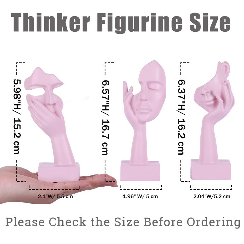 oliruim 3 Pcs Thinker Small Statue Set - Pink Art Abstract Home Accent Figurines for Decor Woman Apartment Bookshelf Floating Shelf Coffee Table Office Desk Bathroom Counter Decor (3 Pcs Pink, 6") - Image 3