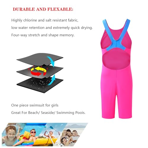 karrack Girls Swimming Suit Sports Conjoined Girls Training Competition Children Swimming Suit Rose Red - Image 2