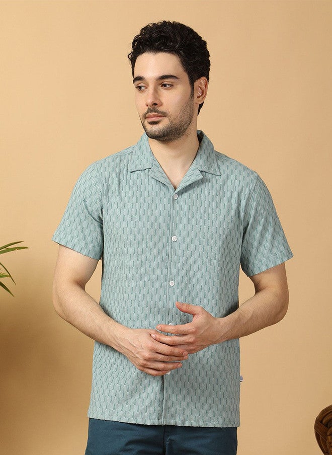 Hence Men Relaxed Textured Casual Shirt in Sea Green - Image 1