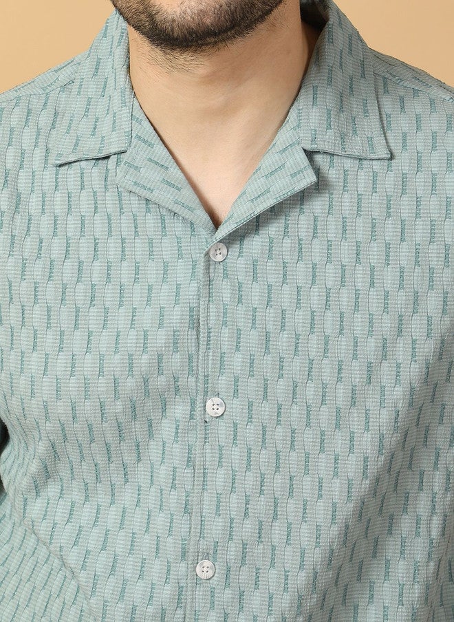 Hence Men Relaxed Textured Casual Shirt in Sea Green - Image 2
