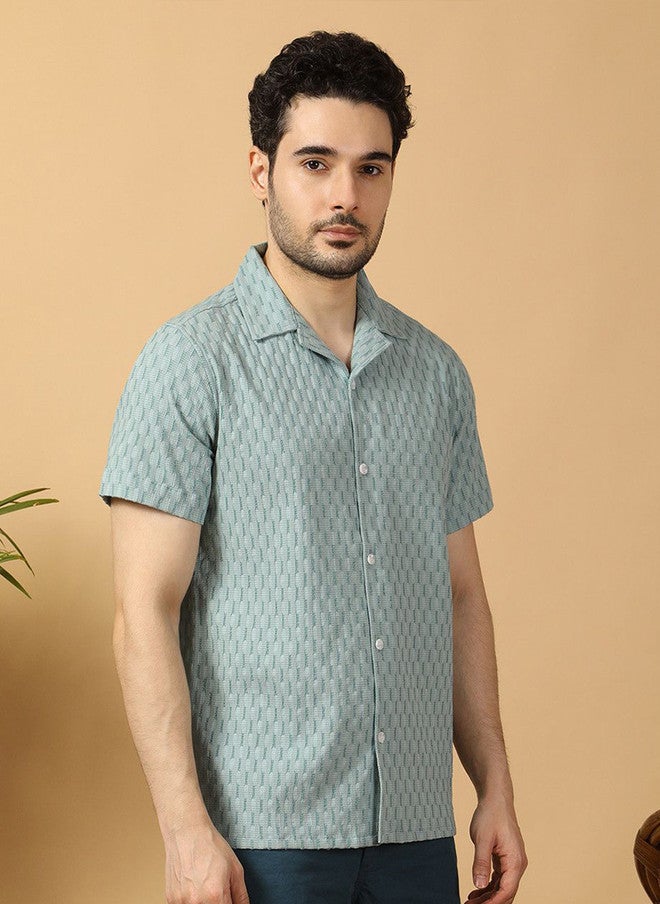 Hence Men Relaxed Textured Casual Shirt in Sea Green - Image 3