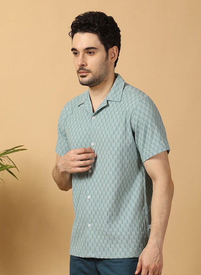 Hence Men Relaxed Textured Casual Shirt in Sea Green - Image 4