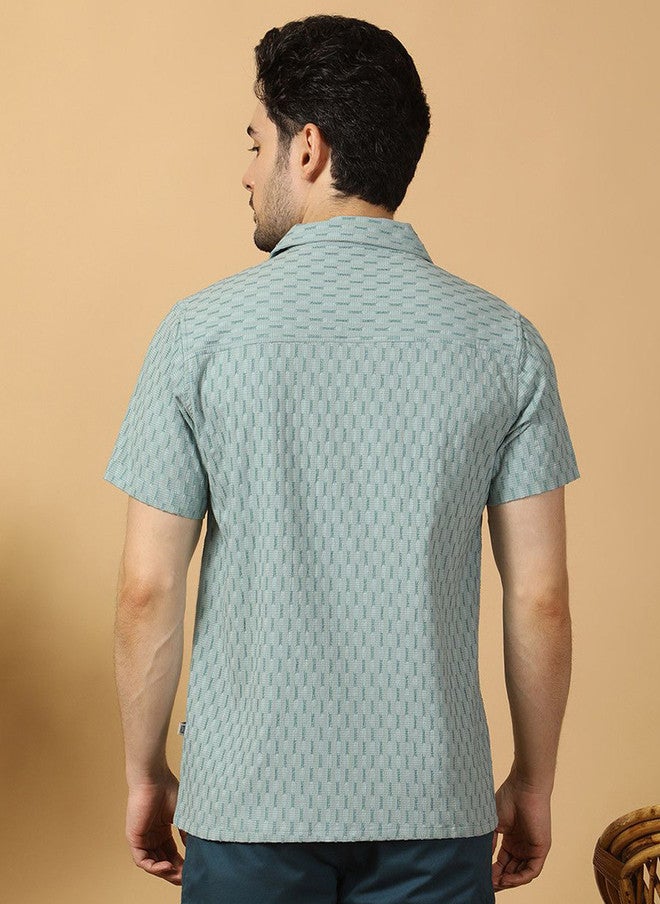 Hence Men Relaxed Textured Casual Shirt in Sea Green - Image 5