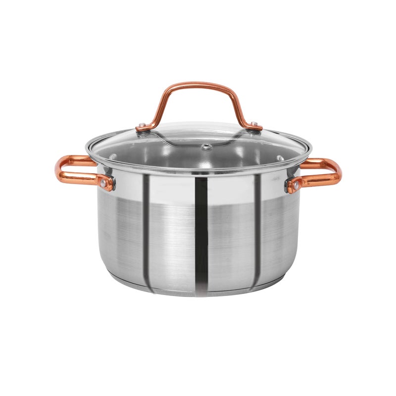 PRISTINE Stainless Steel Tri Ply Induction Base Casserole with Lid, Electroplated Rose Gold Handle, 20cm, Silver - Image 2