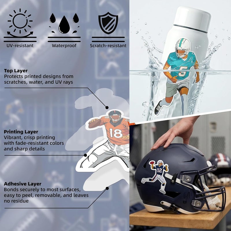 LINAYE 150 PCS Football Stickers Vinyl Waterproof Non-Repeating Adhesive Sport Stickers Decals Bulk for Water Bottles, Laptops Football Party Favors Goodie Bags Stuffers Gifts for Boys Teens Adults - Image 2