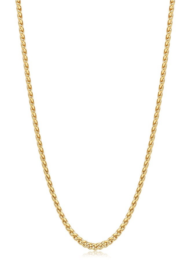 Fiusem قلادة فيوسيم الذهبية بسلسلة قمح للرجال، سلاسل رجالية 2 مم، سلاسل من الفولاذ المقاوم للصدأ للرجال والنساء، سلسلة رجالية بطول 18 بوصة - Image 1