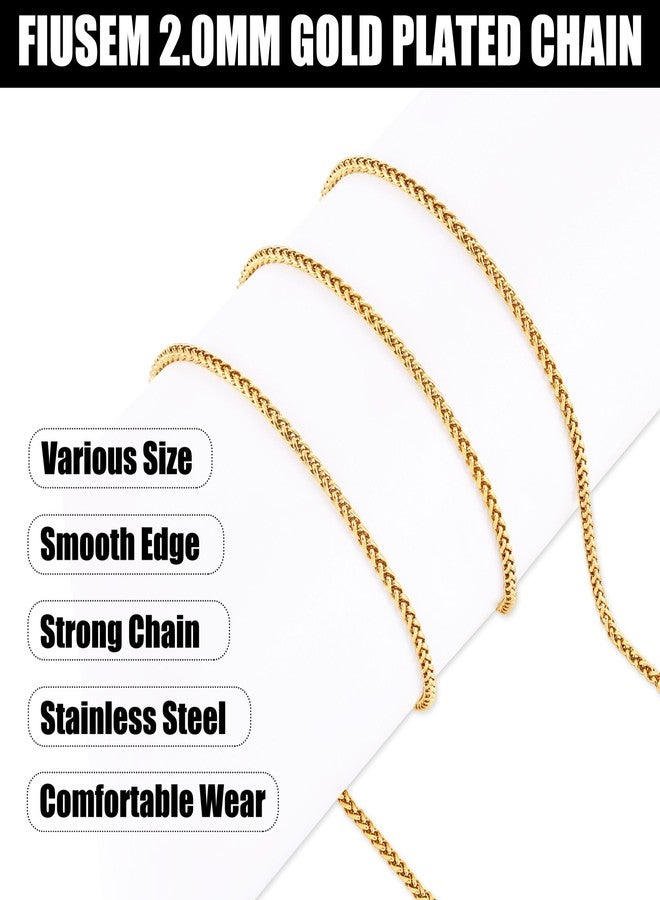 Fiusem قلادة فيوسيم الذهبية بسلسلة قمح للرجال، سلاسل رجالية 2 مم، سلاسل من الفولاذ المقاوم للصدأ للرجال والنساء، سلسلة رجالية بطول 18 بوصة - Image 5