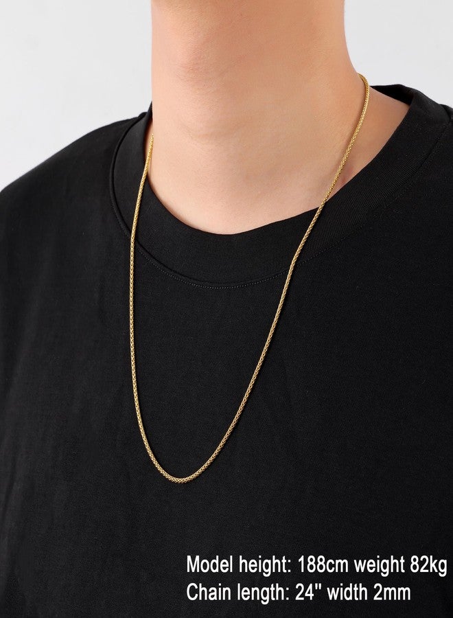 Fiusem قلادة فيوسيم الذهبية بسلسلة قمح للرجال، سلاسل رجالية 2 مم، سلاسل من الفولاذ المقاوم للصدأ للرجال والنساء، سلسلة رجالية بطول 18 بوصة - Image 3