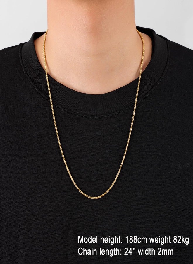 Fiusem قلادة فيوسيم الذهبية بسلسلة قمح للرجال، سلاسل رجالية 2 مم، سلاسل من الفولاذ المقاوم للصدأ للرجال والنساء، سلسلة رجالية بطول 18 بوصة - Image 4