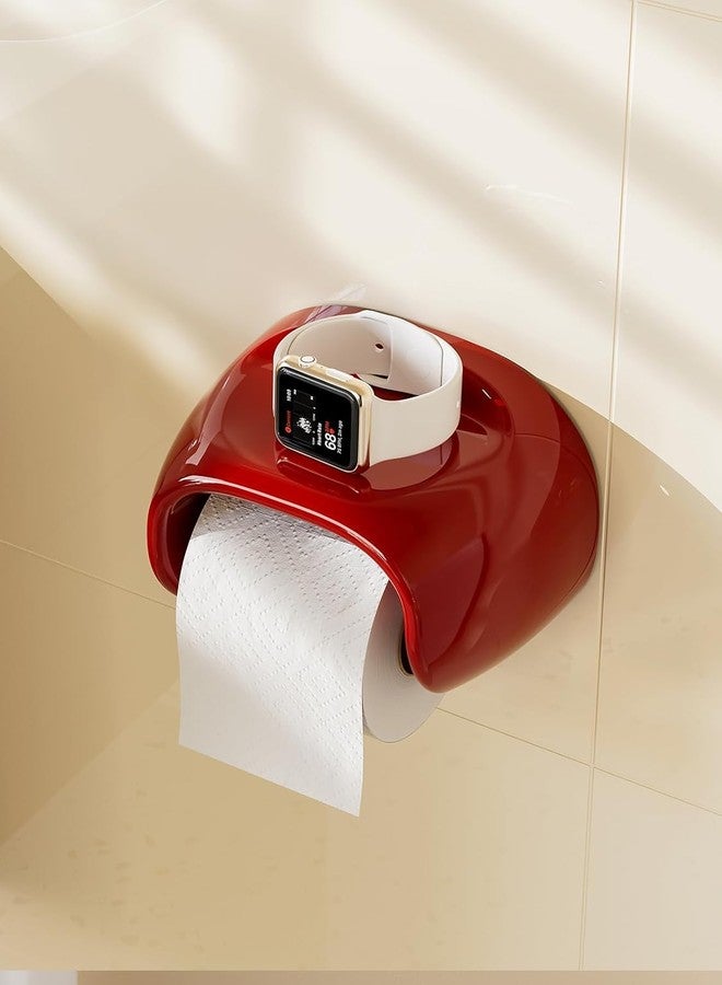 Kienlix Self Adhesive Toilet Paper Holder for Bathroom with Mobile Stand, Wall Mounted Tissue Paper Holder, Toilet Paper Roll Holder for Bathroom, Bathroom Accessories (Crimson Red) - Image 1