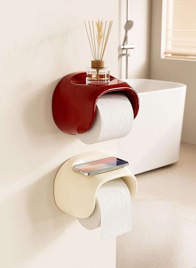 Kienlix Self Adhesive Toilet Paper Holder for Bathroom with Mobile Stand, Wall Mounted Tissue Paper Holder, Toilet Paper Roll Holder for Bathroom, Bathroom Accessories (Crimson Red) - Image 2