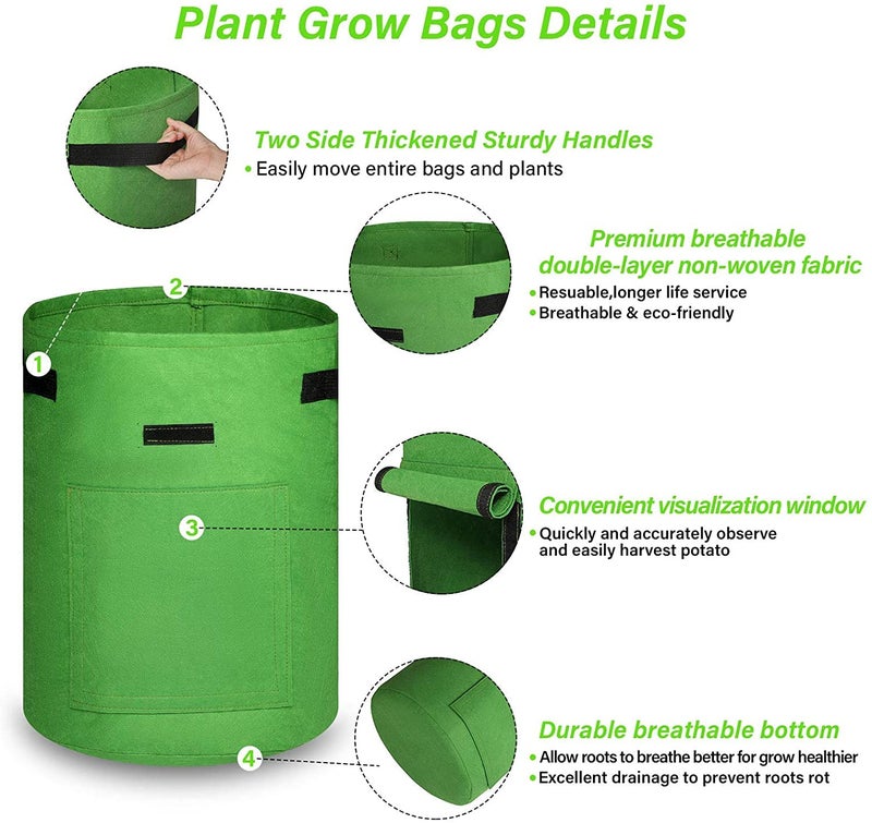 GREENSHEEP Non Woven Geo Fabric 400 GSM Potato Grow Bags with Flap, Planter Pot with Handles and Harvest Window for Vegetables, Green, Pack of 3, (12.5x13.6inch) - Image 4