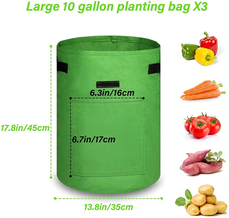 GREENSHEEP Non Woven Geo Fabric 400 GSM Potato Grow Bags with Flap, Planter Pot with Handles and Harvest Window for Vegetables, Green, Pack of 3, (12.5x13.6inch) - Image 2
