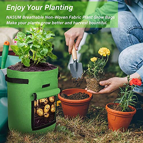 GREENSHEEP Non Woven Geo Fabric 400 GSM Potato Grow Bags with Flap, Planter Pot with Handles and Harvest Window for Vegetables, Green, Pack of 3, (12.5x13.6inch) - Image 3