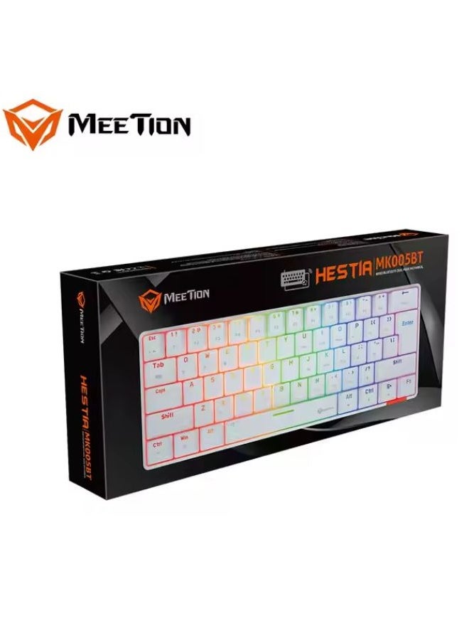 ميشين لوحة مفاتيح ألعاب Meetion MK005BT 60% لاسلكية مزودة بـ 12 مفتاح اختصار للوسائط المتعددة وبلوتوث مع عمود ثابت ميكانيكي حقيقي وإضاءة خلفية LED وضبط السطوع ولوحة مفاتيح ميكانيكية مضادة للظلال لنظامي التشغيل Windows وMac  - Image 1