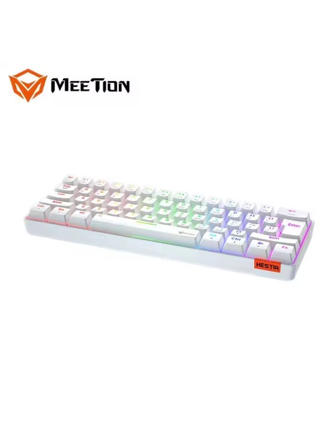 ميشين لوحة مفاتيح ألعاب Meetion MK005BT 60% لاسلكية مزودة بـ 12 مفتاح اختصار للوسائط المتعددة وبلوتوث مع عمود ثابت ميكانيكي حقيقي وإضاءة خلفية LED وضبط السطوع ولوحة مفاتيح ميكانيكية مضادة للظلال لنظامي التشغيل Windows وMac  - Image 2